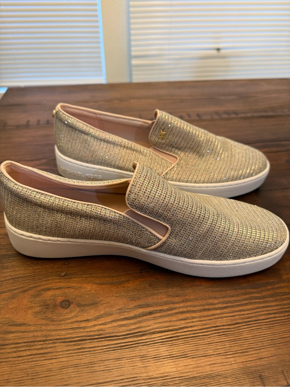 Michael Kors Metallic Pink Slip-On Sneakers - Gold Knit